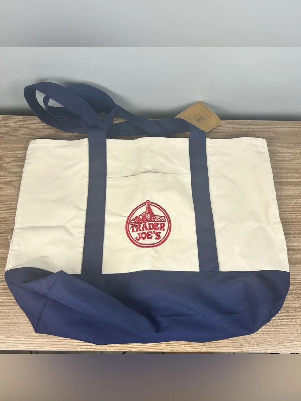 Viral Trader Joe's Large Canvas Tote Bag NAVY RARE LIMITED - Picture 2 of 3